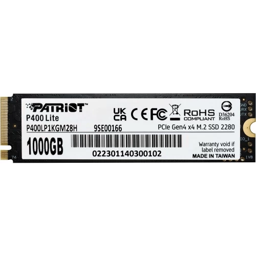 Patriot P400 Lite (P400LP1KGM28H), SSD M.2 Type 2280 (M), PCIe 4.0 x4, NVMe 1.4, 560 TB (TBW), Read/Write - 3500/2700 MBps, 1 TB