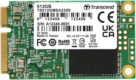Transcend mSATA SSD 230S (TS512GMSA230S), SSD mSATA, SATA III, 280 TB (TBW), Read/Write - 560/500 MBps, 512 GB