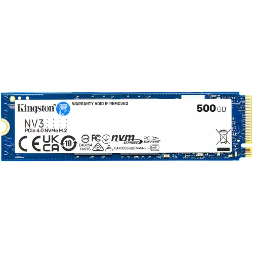 Kingston NV3, 2280 (SNV3S/500G), SSD M.2 Type 2280 (M), PCIe 4.0 x4, NVMe 1.4, 160 TB (TBW), Read/Write - 5000/3000 MBps, 500 GB