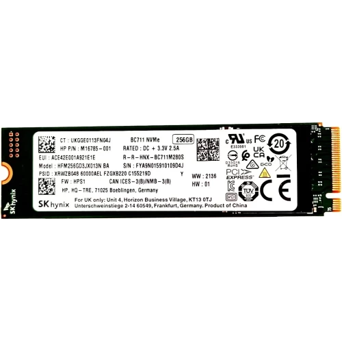 SK Hynix BC711 (HFM256GD3JX013N), SSD M.2 Type 2280 (M), PCIe 3.0 x4, NVMe 1.3, Read/Write - 2100/1700 MBps, 256 GB