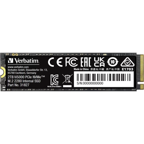 Verbatim Vi5000 (VI5000-2TB-31827), SSD M.2 Type 2280 (M), PCIe 4.0 x4, NVMe 1.4, 2500 TB (TBW), Read/Write - 5000/4300 MBps, 2 TB